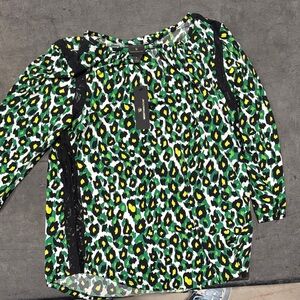 Zara Green Leopard Print Blouse